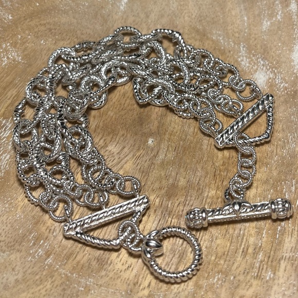 Judith Ripka Three Strand Chain Link 925 Sterling Silver Toggle Clasp Bracelet - Picture 3 of 16